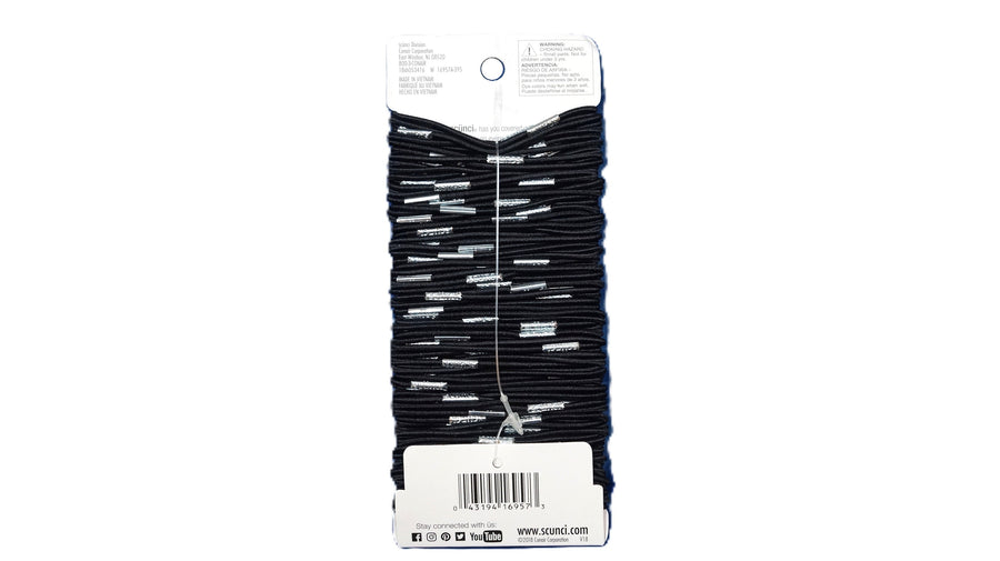 A package of black elastic hair ties, 100 pieces, on a white card with a 'Gentle' label, shown against a plain white background.