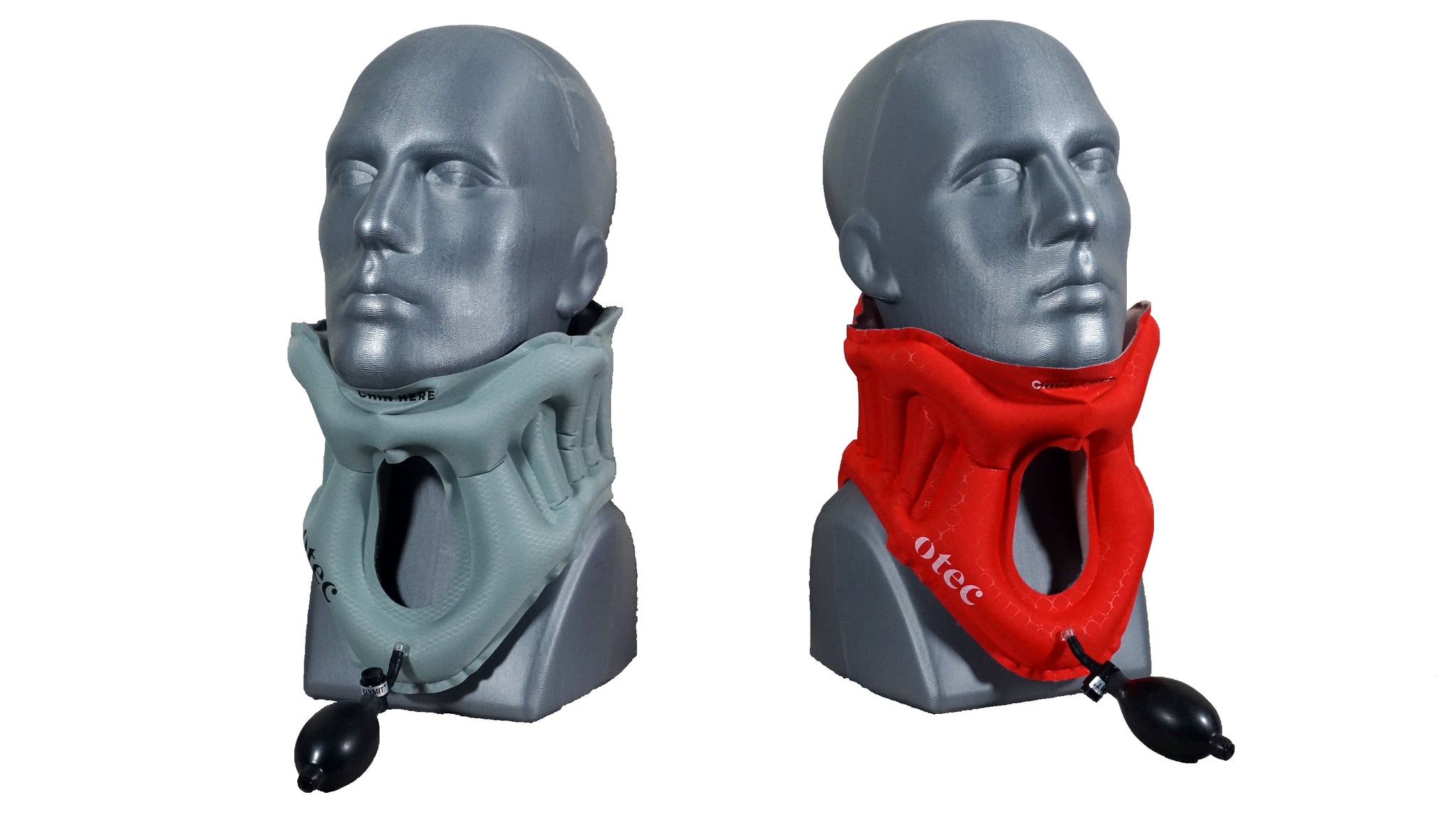 Inflated AER Cervical Collar in gray and red
