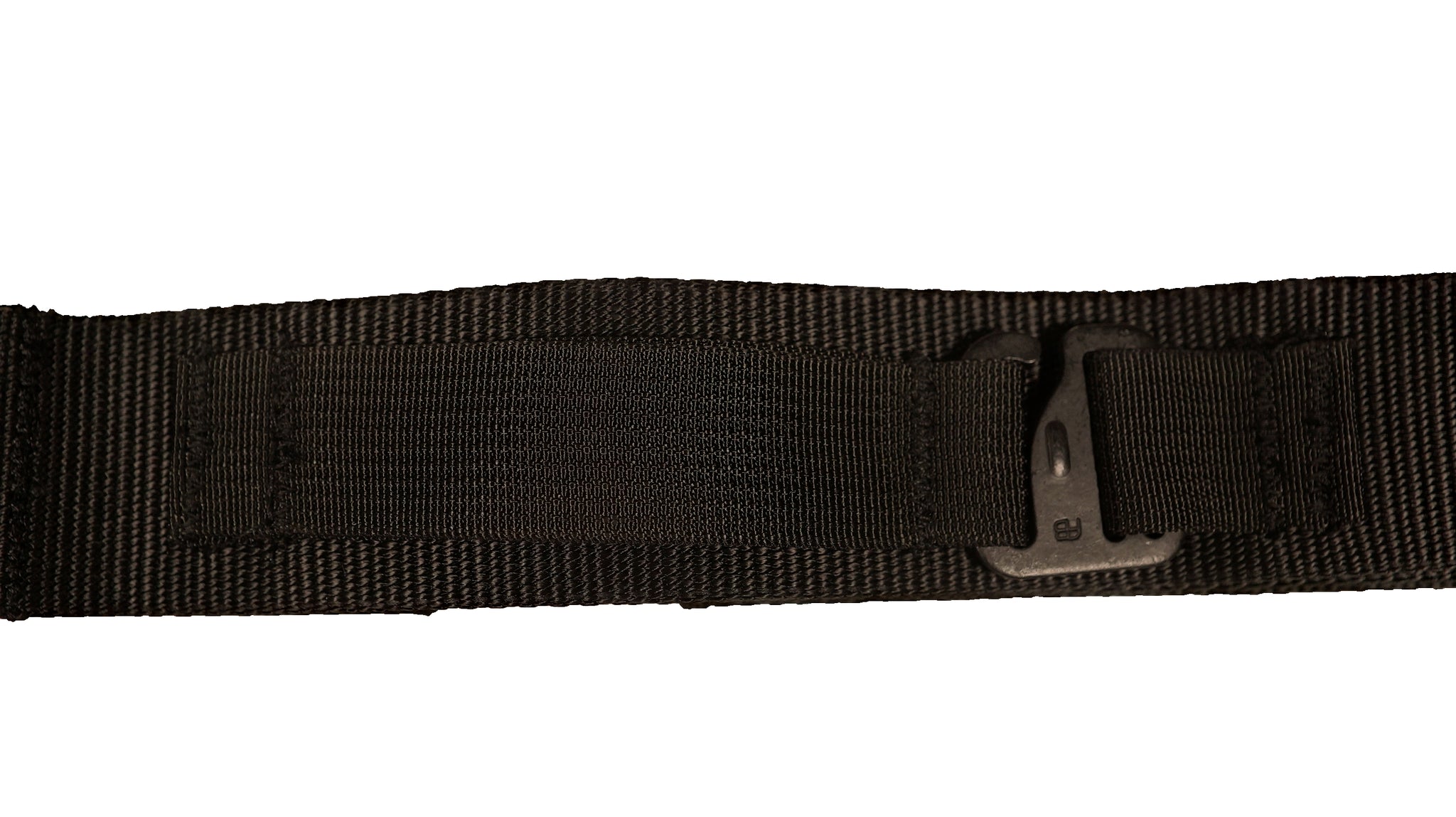 Black DBF Belt: Zoomed-in image of nylon loop and metal hook designed to securely fix a TLD in place.